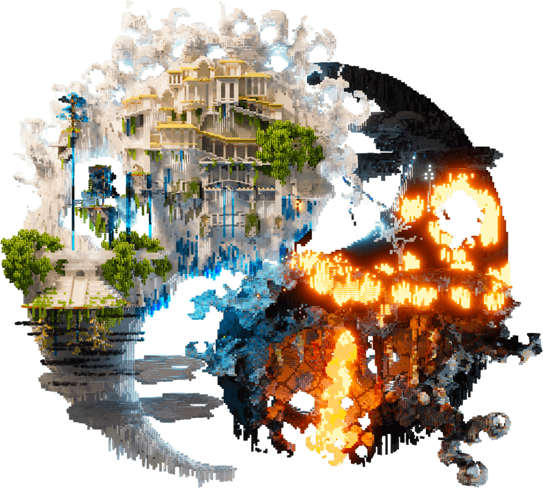 Ying and yang Minecraft build showing heaven and hell.